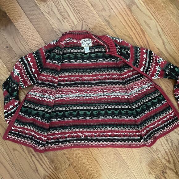 Heirloom Collectibles Christmas Cardigan Sweater Women Large Zip Front Fair Isle - Picture 3 of 10